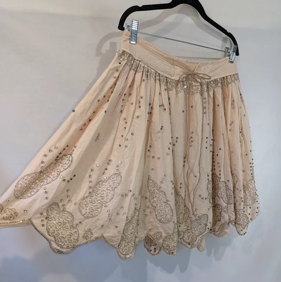 Ruehl No.925 100% Cotton Beaded Embellished Pale Pink Skirt Size Medium - Picture 3 of 11